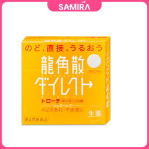 Viên ngậm tan đờm giảm đau họng viêm họng Ryukakusan Direct Lozenges Mango - Vị Xoài - 20 Viên